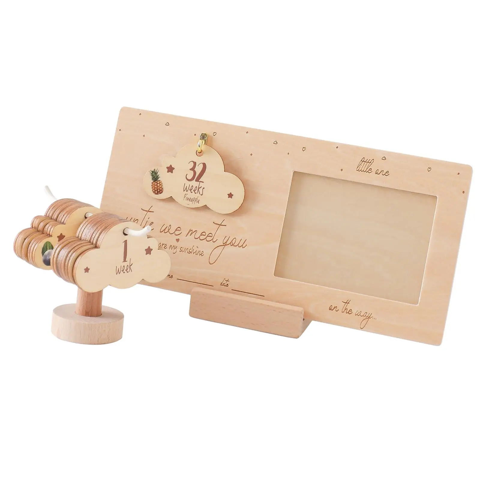 Baby Photo Frame Wooden Sturdy Nursery Decor for Mom Dad Pregnancy Gifts Desktop Picture Display Board for Gender Reveal Party