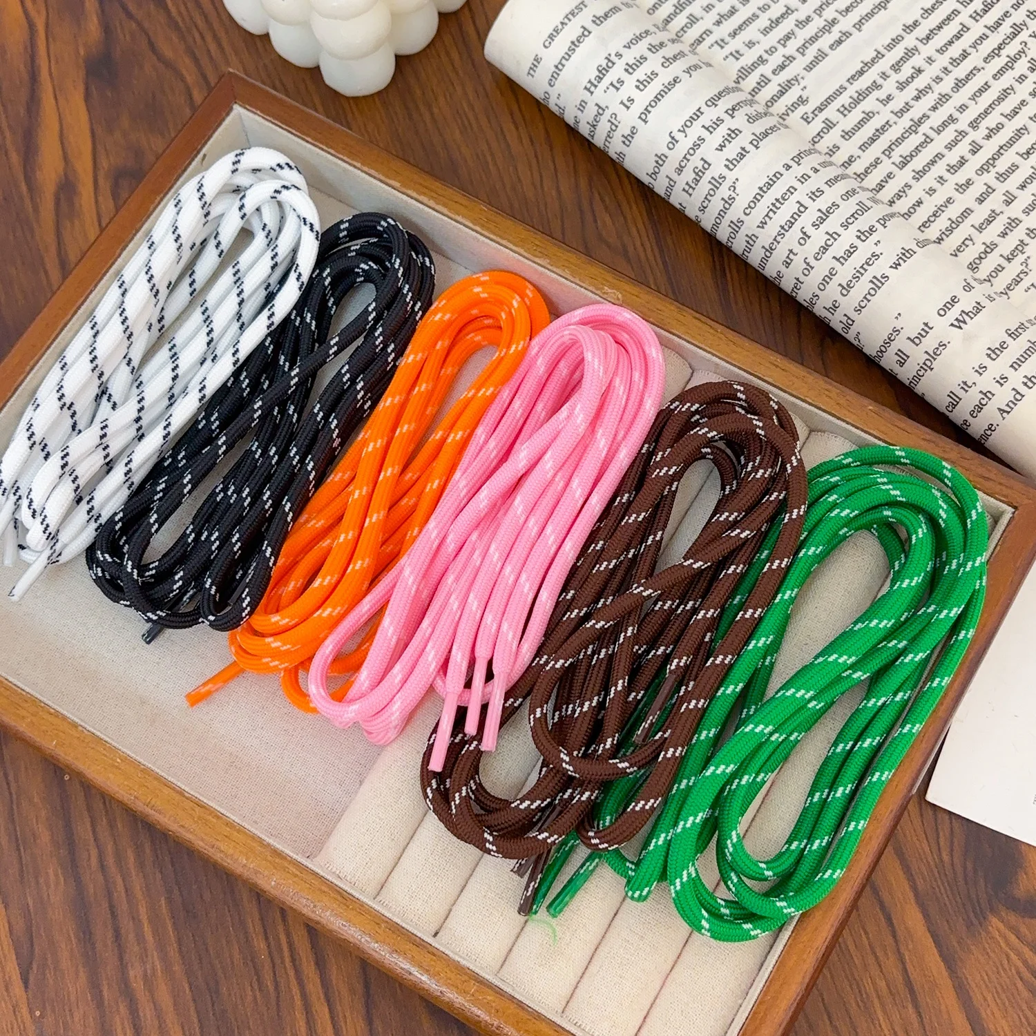 캔버스 캐주얼 부츠 신발용 1쌍 길이 100cm DIY 크리에이티브 라운드 화이트 도트 컬러풀 신발끈 둥근 끈 로프 신발끈