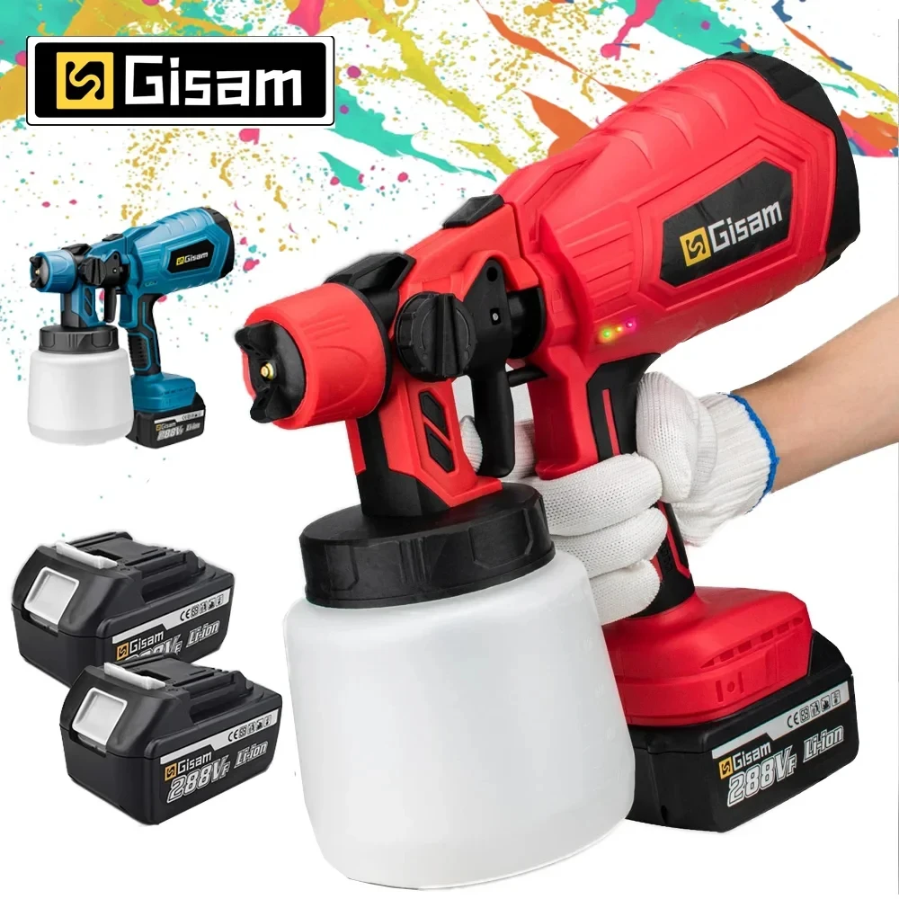 GISAM Cordless Electric Spray Gun, 1000ML rechargeable paint sprayer, airbrush for auto, furniture, steel coating and home DIY