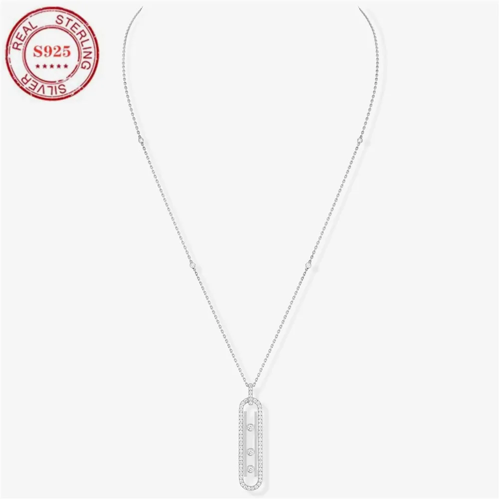 

925 Sterling Silver Necklace for Women, 100% Prata, Moda Movable Diamond Diamond Beautiful luxury jewelry gift