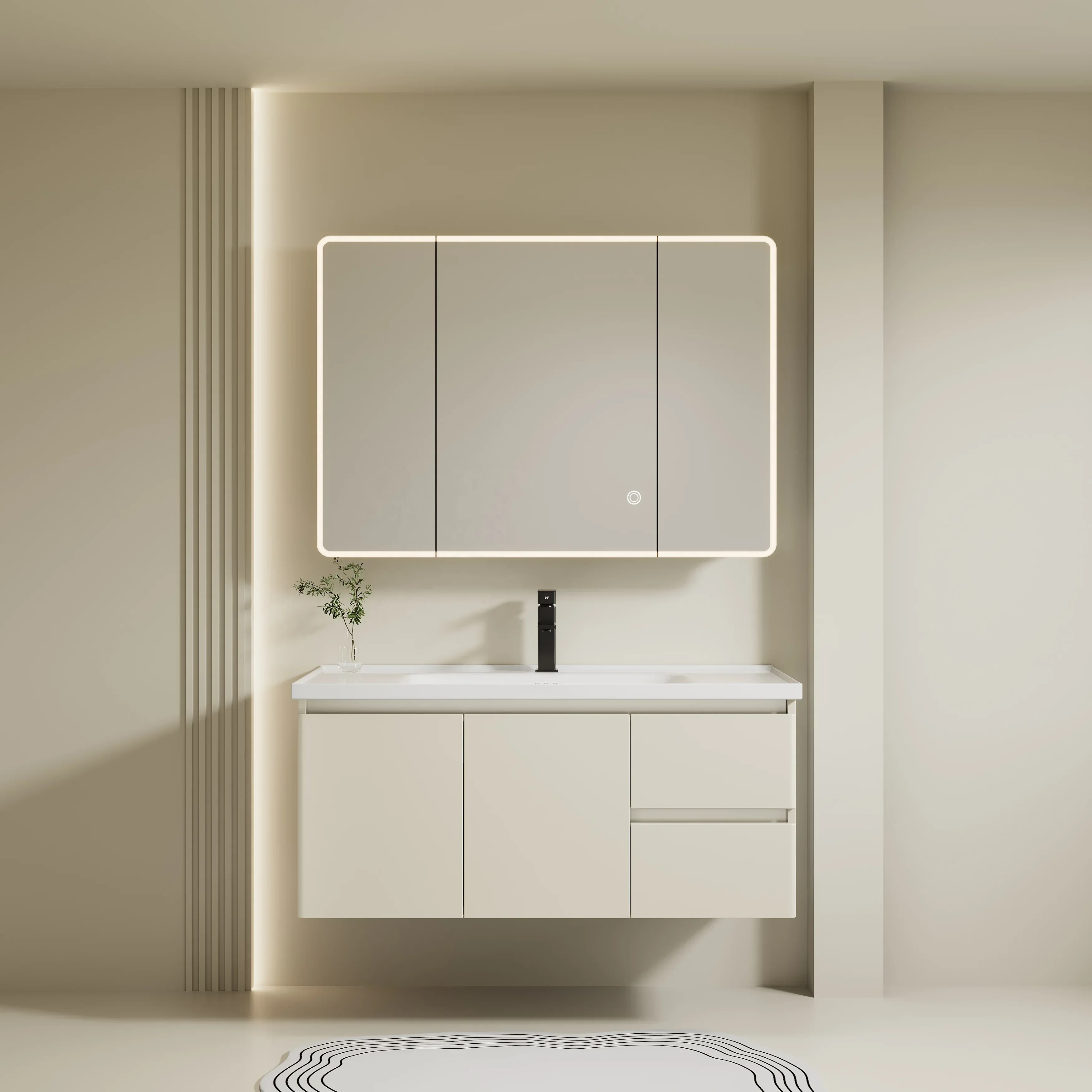 Modern Bathroom Furniture PVC Bathroom Vanity Cabinet Hotel 3 Years Corner Triangle Mirror Wash Basin Cabinet Triangle 23-25 In