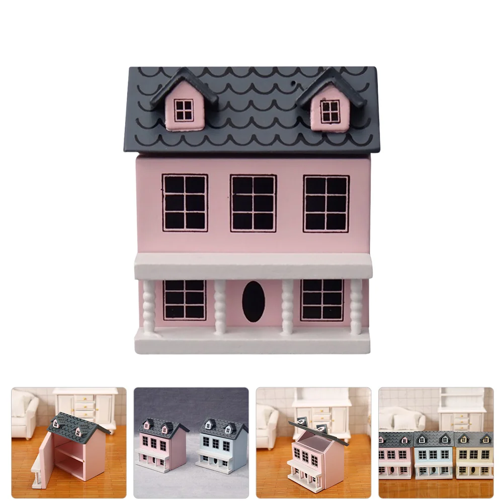 Wooden House Model Micro Villas Ornament Painted Mini House Model Tiny House Decor