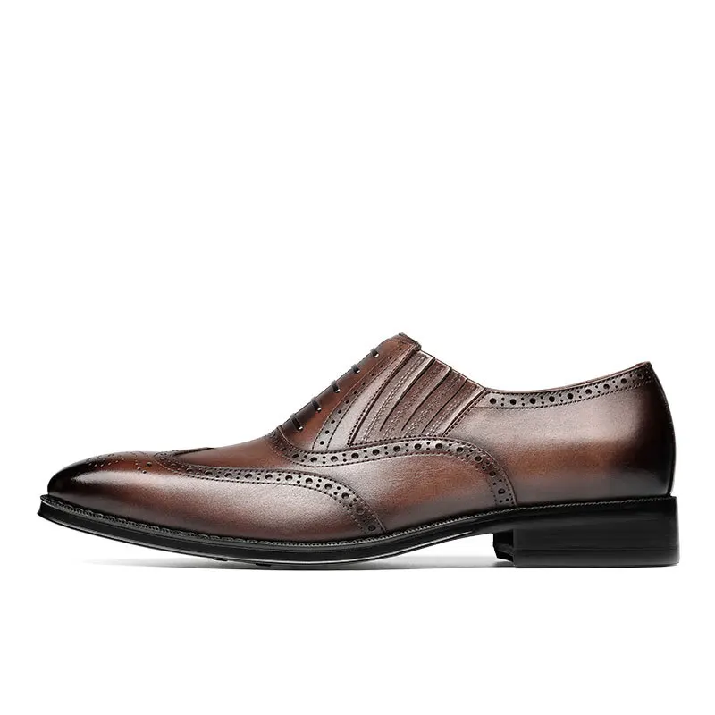 Formell: Exquisite Brogue-Prägung, handgefertigte antike Business-formelle Lederschuhe für Herren, Hochzeitsanzugschuhe, geschnürtes Rindsleder – Detail 8