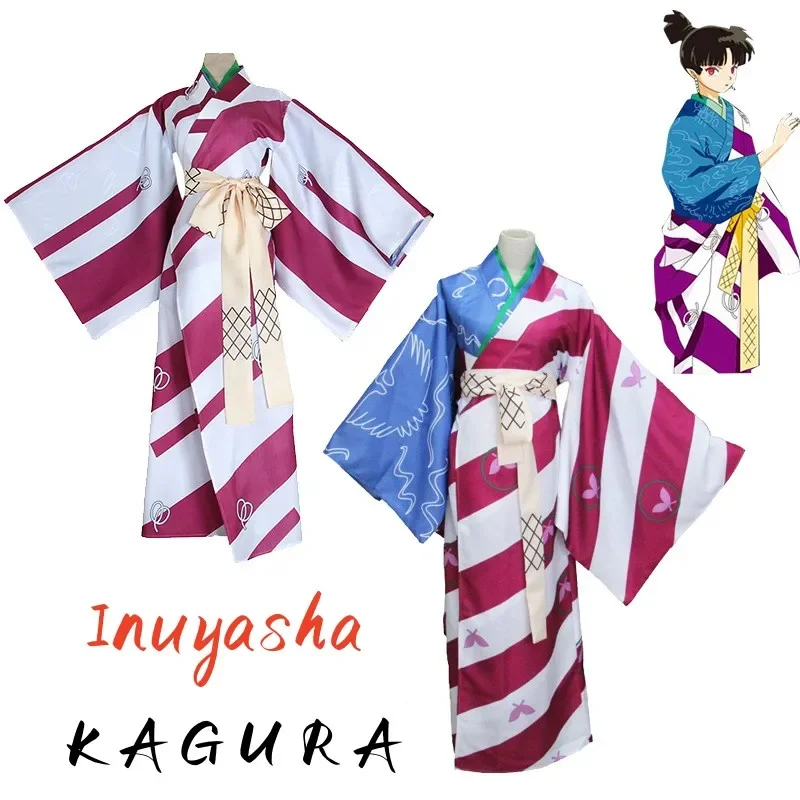 

Anime Inuyasha KAGURA Cosplay Costume Japanese Printing Kimono Skirt Bathrobe Adult Man Woman Kawaii Halloween Carnival Suit