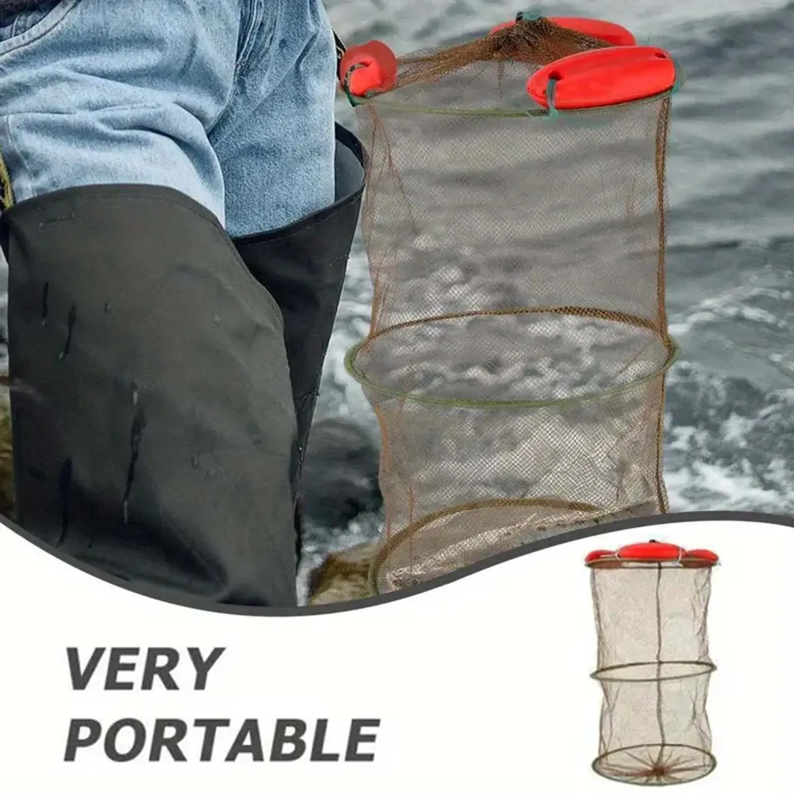 Portable Mesh Crab Fishing Net Crayfish Lobster Shrimp Prawn Hand Trap Foldable 3/4/5 Circles Fishing Network Trap Cage Tackle with fishing net fishing traps crayfish catcher crab traps