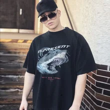 

Harajuku Graphic T shirts Hip Hop T-shirt Cotton Retro Shark Print Tops Men/Women Streetwear Summer Vintage Clothing 2022 New