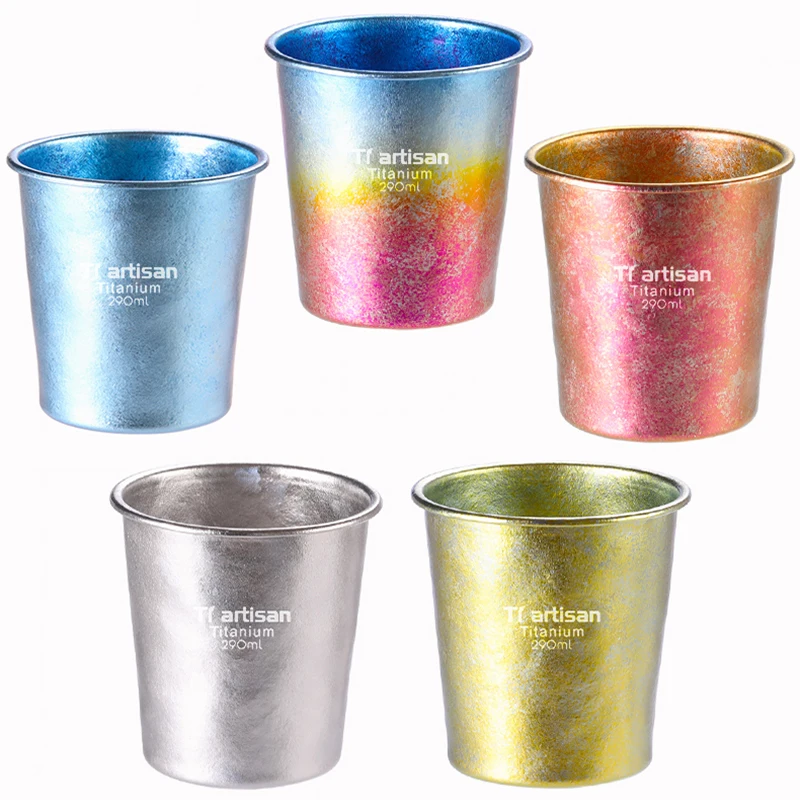 Tiartisan 티타늄 머그컵, 경량, 야외 캠핑 하이킹 피크닉 식기, 290ml 주스 차 컵
