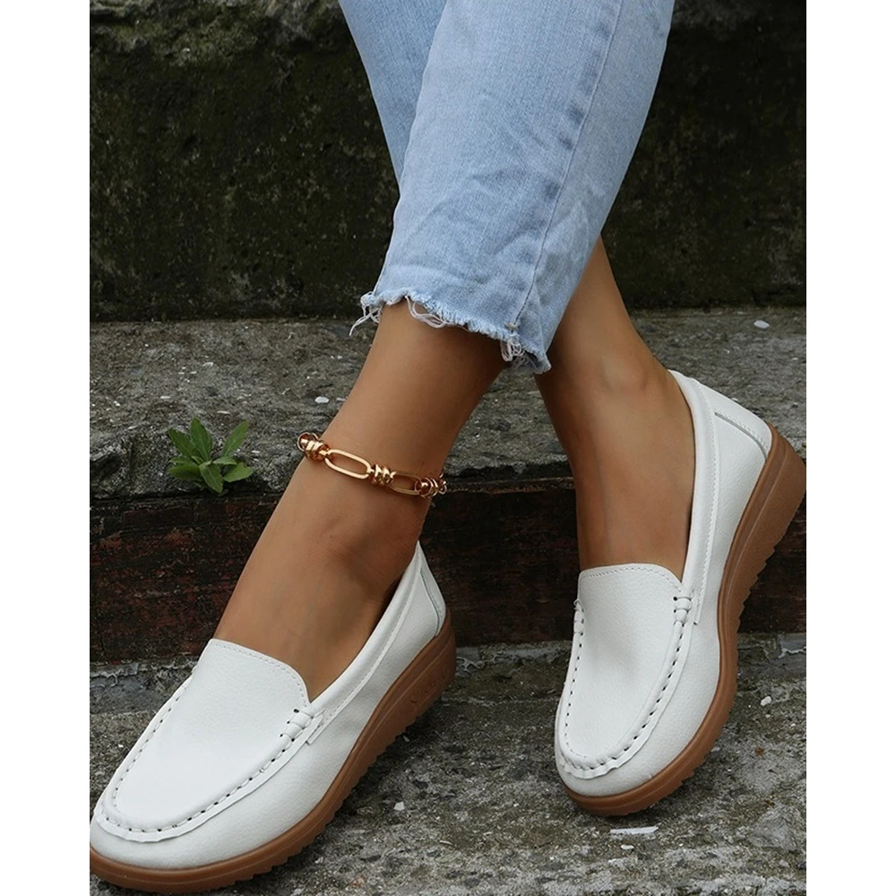 2024 Women Slip On Round Toe Pu Leather Loafers Women Casual Daily Flats Pump Casual Chaussure Femme Shoes Korean Style Mocassin