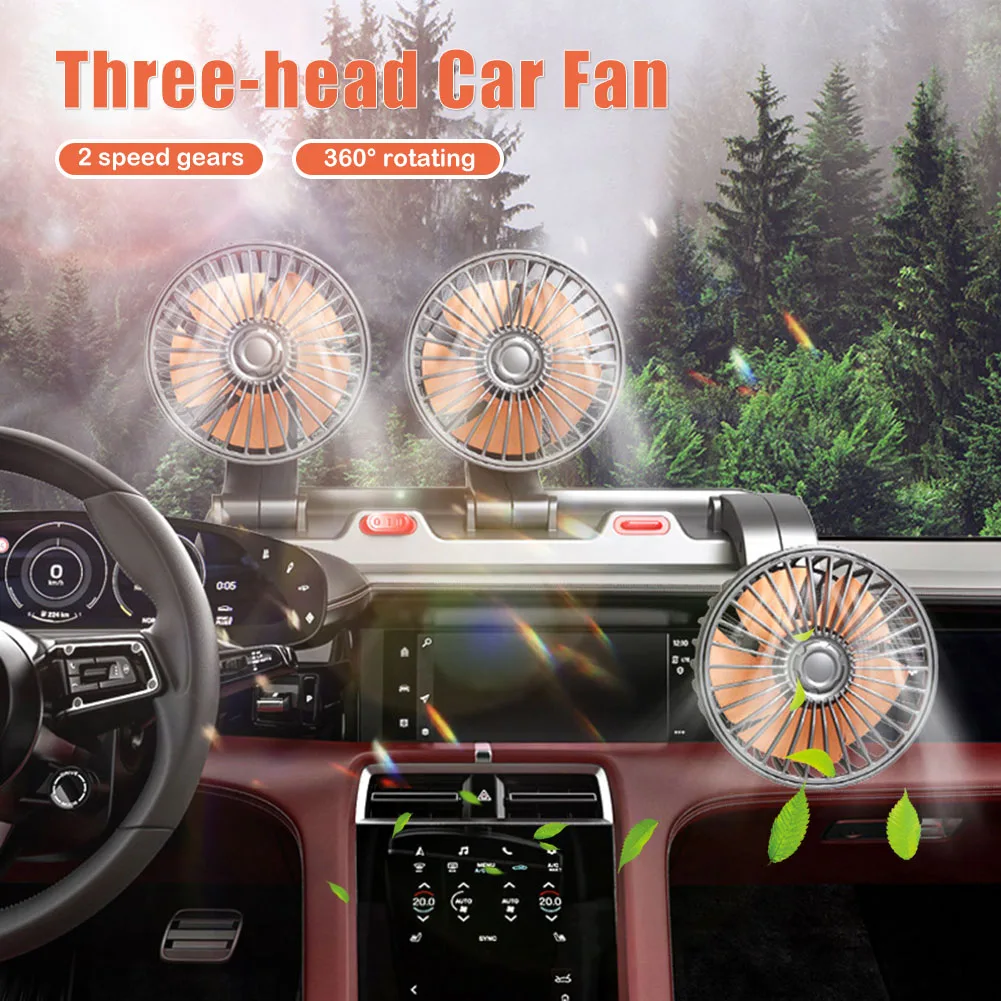 

Universal Car Fan Triple-Head Cooling Fan 360-Degree Adjustable 2 Gear With Aroma Diffuser For BMW Tesla VW Benz Accessories