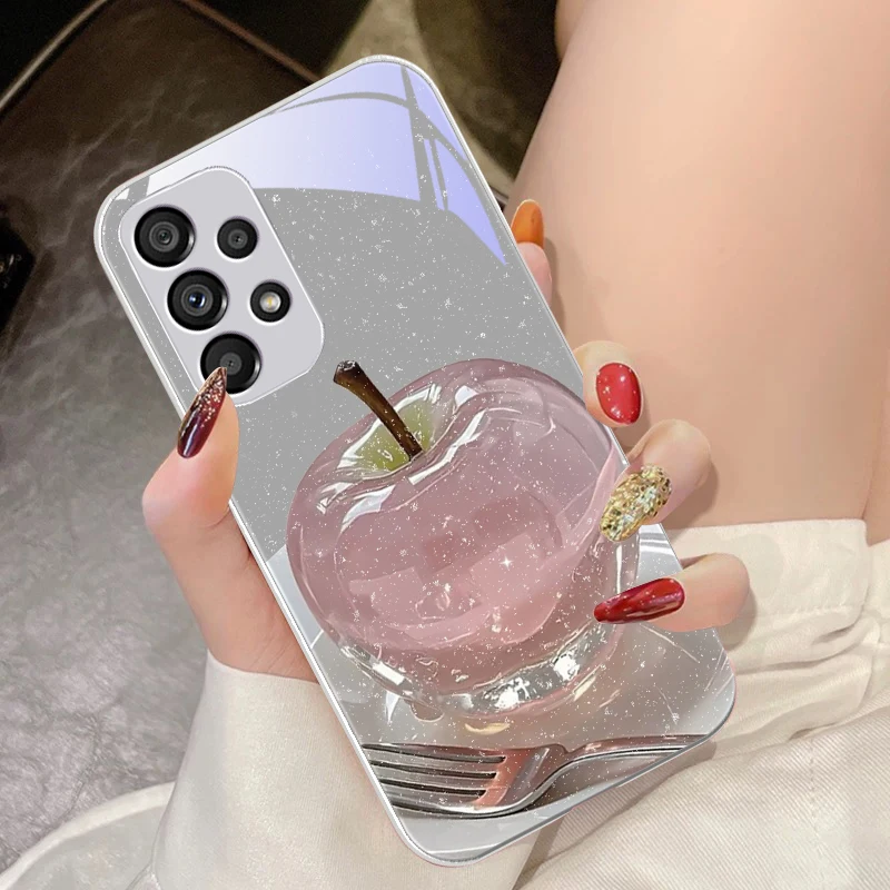 Crystal Apple Pink Purple Tempered Glass Phone Case