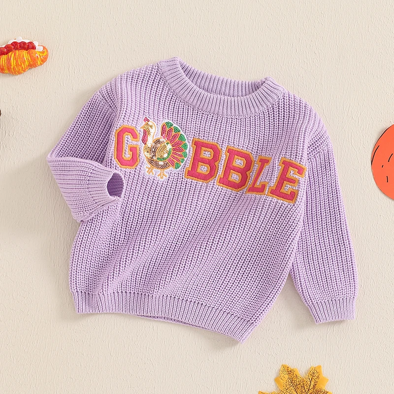 MISOWMNJOY Autumn Winter Baby Sweater New Children Knitted Clothes Jumpers Long Sleeve Embroidery Letters Thanksgiving Clothing