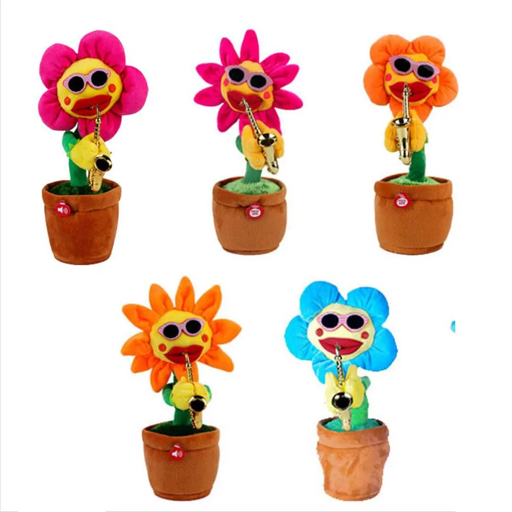 Dancing And Singing Saxophone Potted Flowers Sunflower Electric Toys Plush Plants Toy Plants Plush Stuffed Plush Doll