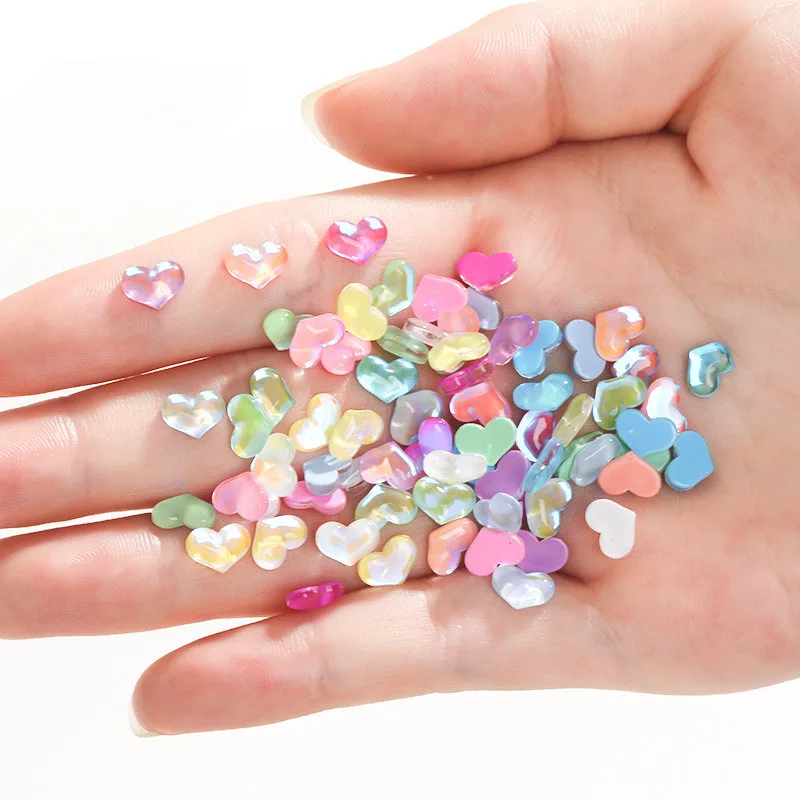

Wholesale 50pcs New Nail Art Geometric Peach Heart Mocha Fluorescent Nail Decorations Color Heart Rhinestones Press on Nails