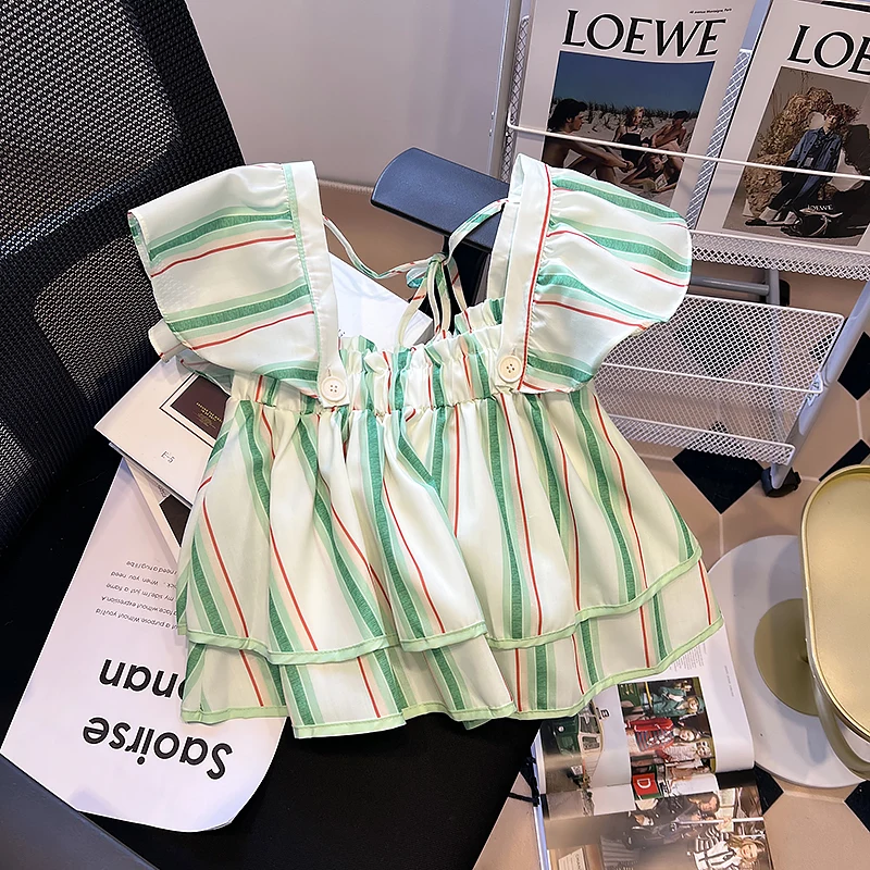 

Блузка Y2k Женская в полоску, винтажная Элегантная Модная рубашка в Корейском стиле, с коротким рукавом и квадратным вырезом, в стиле Харадзюку, лето 2000