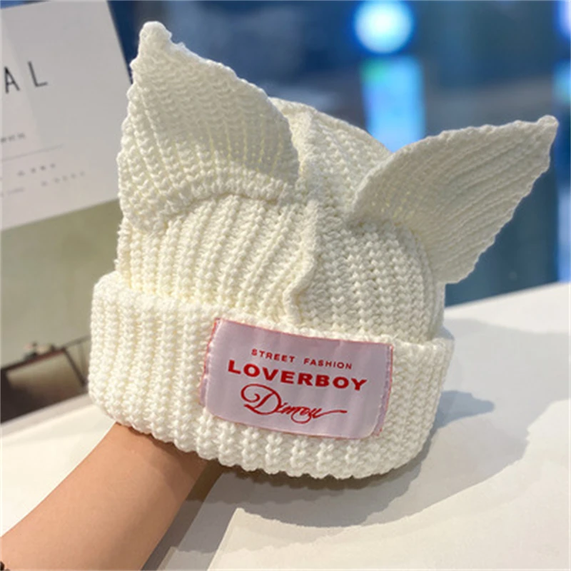 KPOP WayV HENDERY Cute Cat Ear Shape Woolen Hat LOGO Warm Knitted