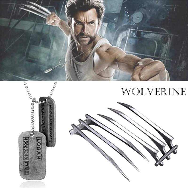 Cosplay Necklace X-Men Wolverine Cosplay Props James Howlett Superhero Wolverine Military Card Necklace Claws Accessories for Halloween Costumes