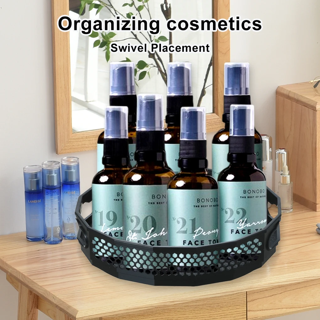 Kitchen Spice Turntable Seasoning Condiments Rotating Serving Tray Bathroom Storage Basket Shelf Organizer Black Large 6