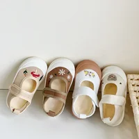 Kids Spring Shoes Children Casual Shoes Baby Girls Fashion Canvas Loafers Toddler Hook&loop Flats Shool Moccasin Mary Jane 1-6Y 2