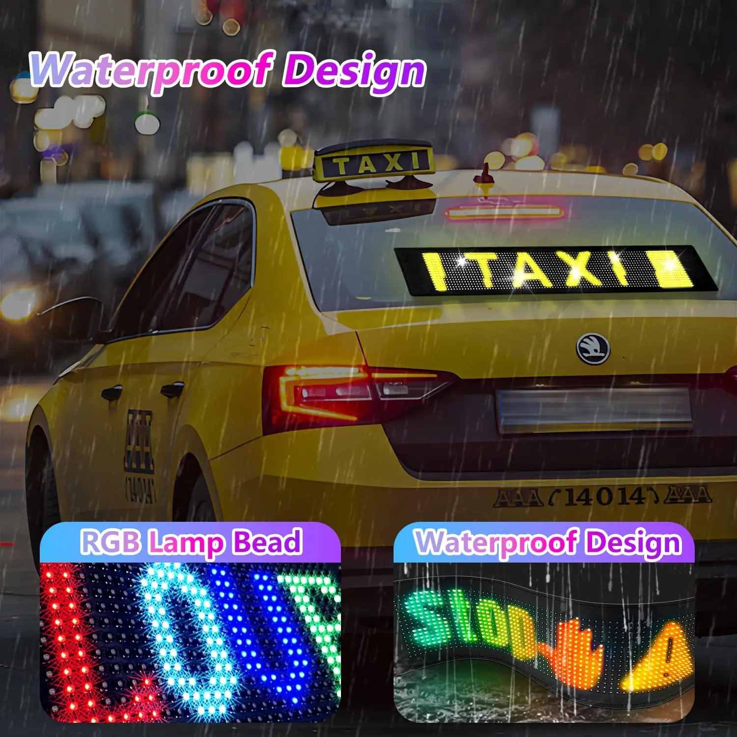 LED Car Sign DIY Programmable Scrolling Display,USB 5V Flexible LED Matrix Panel, App Control Custom Text Pattern Animation