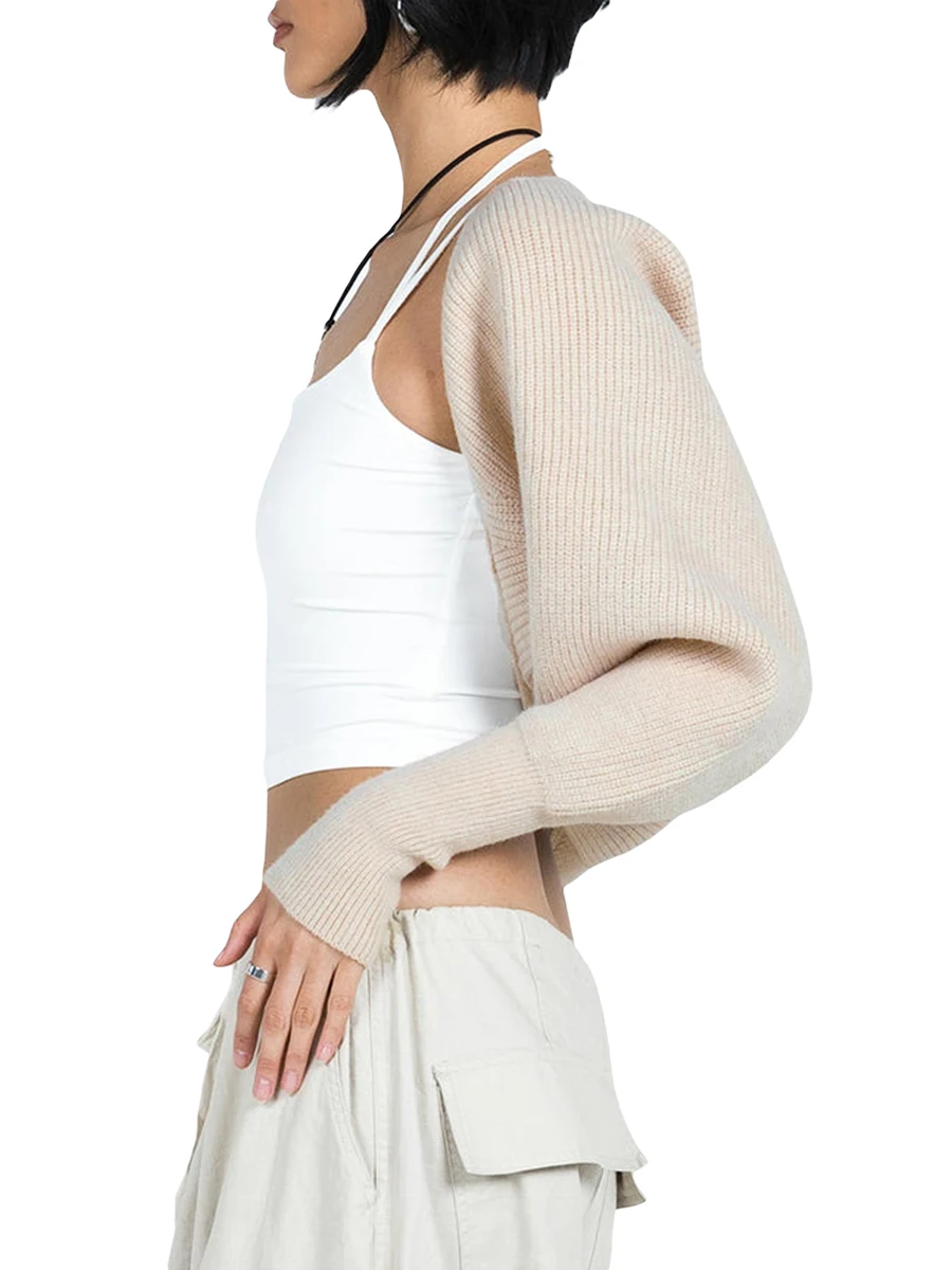 

Женский укороченный свитер, повседневный однотонный вязаный кардиган с длинным рукавом, жакет с открытой передней частью для платья, уличная одежда