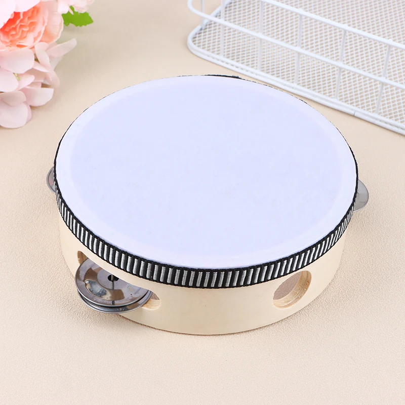 1pcs 15cm Wooden Tambourine Kids Hand Drum Baby Toy Percussion Musical Instrument For Children Educational Timbrel Clapping Drum