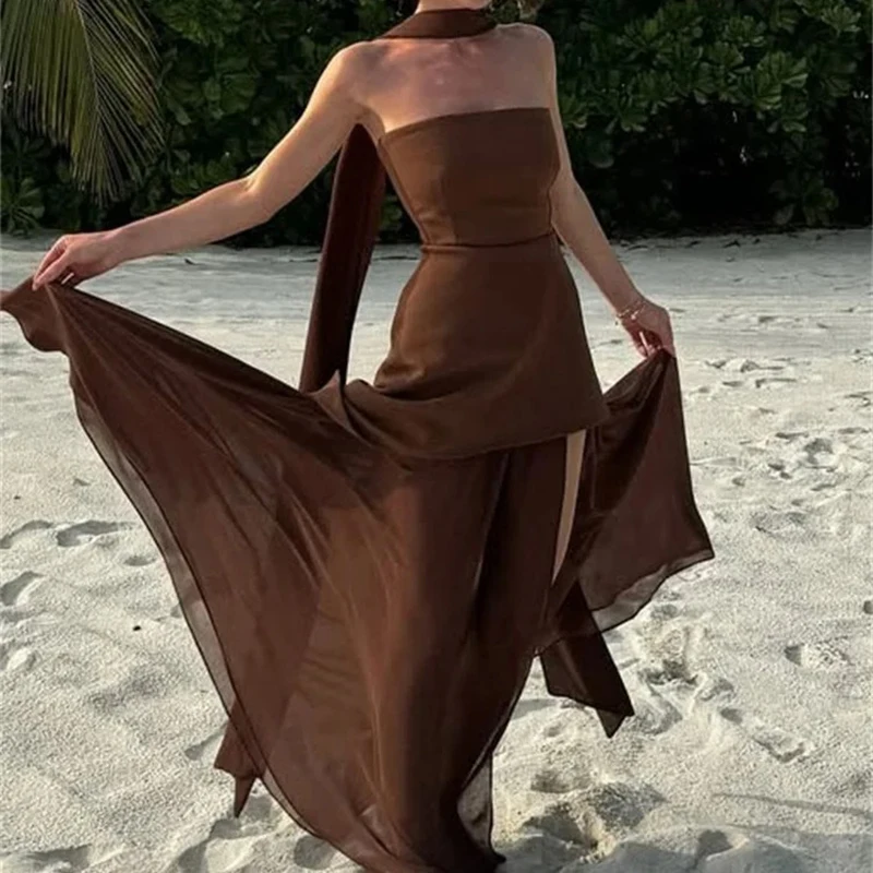 فستان سهرة شيفون تصميم فريد