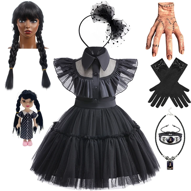 Girls Dress Baby Girl Dress Toddler Girl Halloween Cosplay Party Wednesday Addams Dress Carnival Performance Kids Fancy Baby Girl Black Goth Merlina Costume