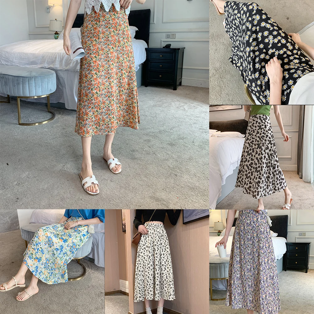 Gonne lunghe a pieghe a trapezio floreale vintage Gonna longuette