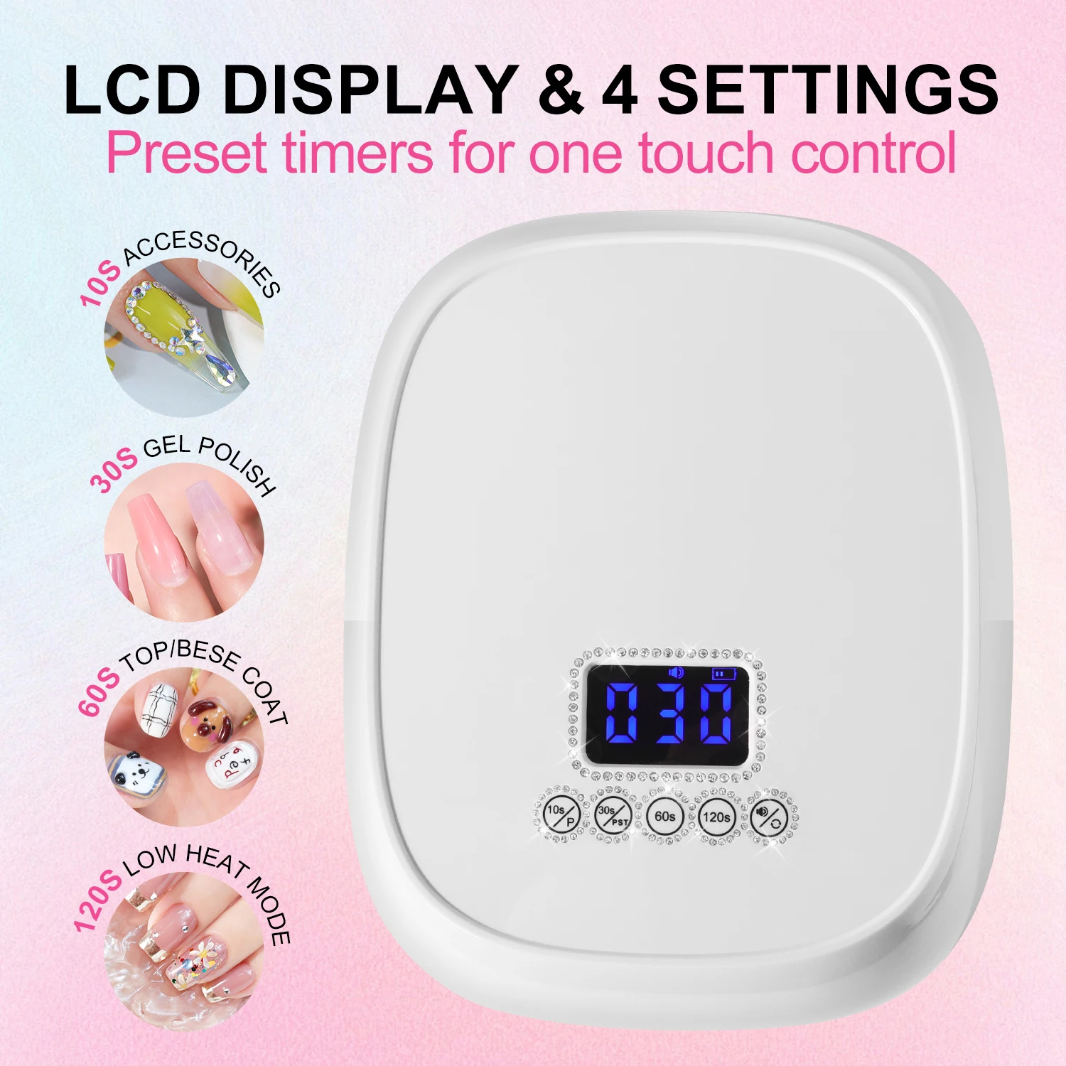 전문가용 UV LED 네일 램프 충전식 네일 드라이어 네일 젤 폴리쉬 경화 램프 4단계 타이머 및 자동 센서 내장 네일 살롱 도구