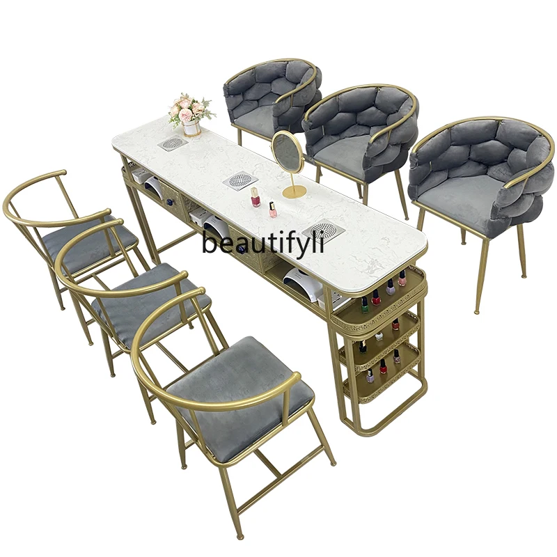 

Marble Nail Table and Chair Set Vacuum Cleaner Single Double Three-Person Double-Layer Nail Table