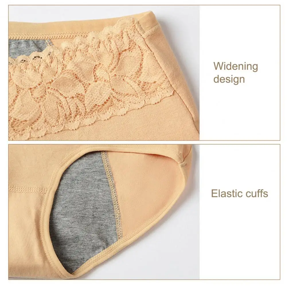 Women Panties Lace Patchwork Plus Size Seamless Leak Proof Menstrual Period Briefs for Daily Wear 6