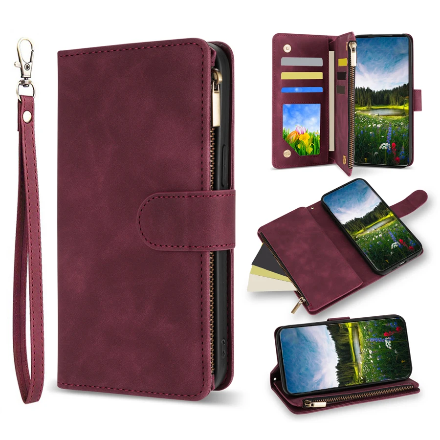 Luxurious Multi-Card Slot Zipper Magnetic Flip Leather Wallet Case