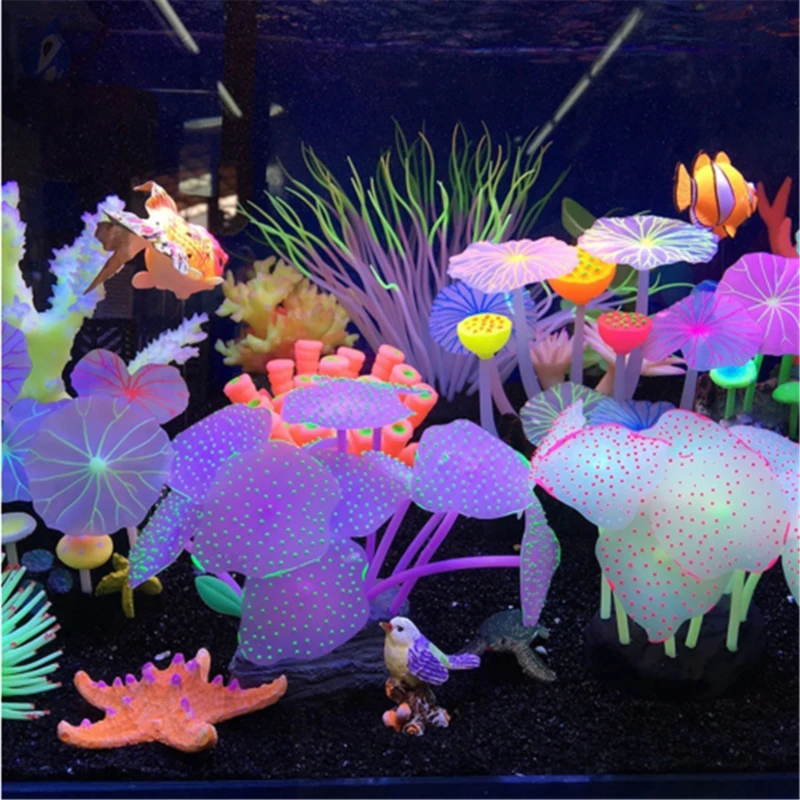 Luminous Anemone Simulation Artificial Plant Aquarium Decor Plastic Underwater Weed Grass Aquarium Fish Tank Decoration Ornamen