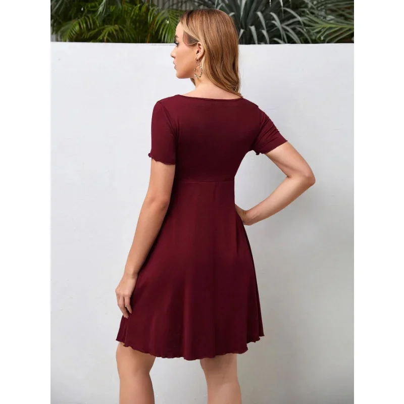 Maternity Dresses Summer Pure Colour V-neck 5