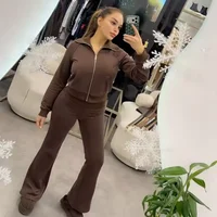 2026 Spring Cropped Jacket Suit Women Zipper Varsity Hoodes+ Long Flare Pants 2 Piece Set Female Streetwear Jackets Outfits Sets