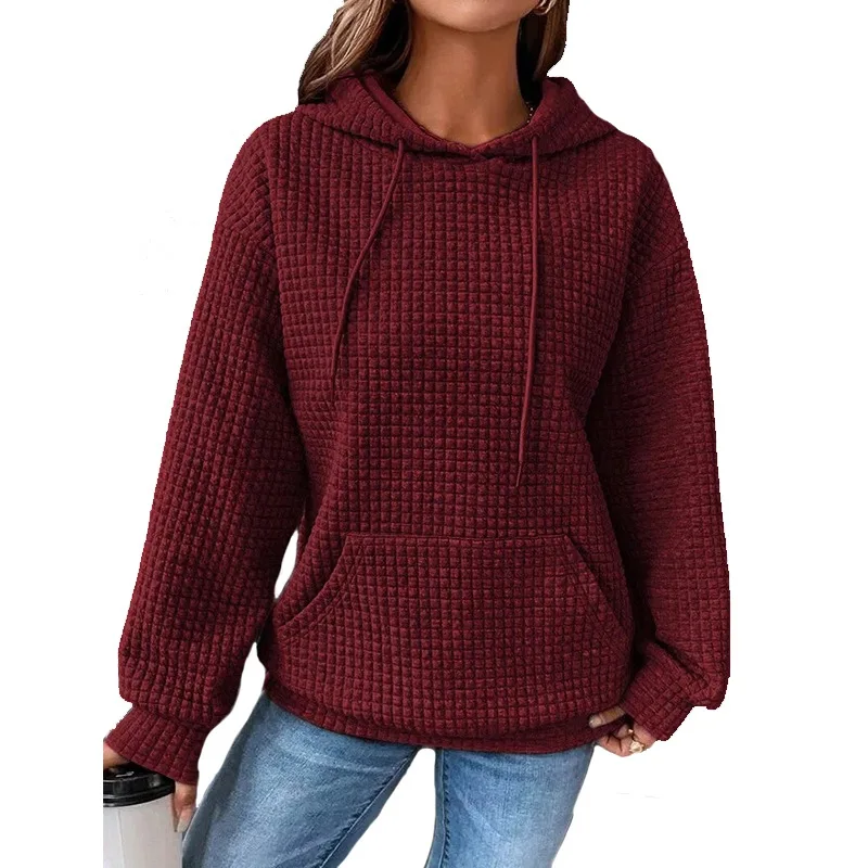 Pullover Hoodie 2023 Autumn/Winter Long Sleeve Loose Sweater Women's Drawstring Drop Shoulder Kangaroo Pocket Hoodie