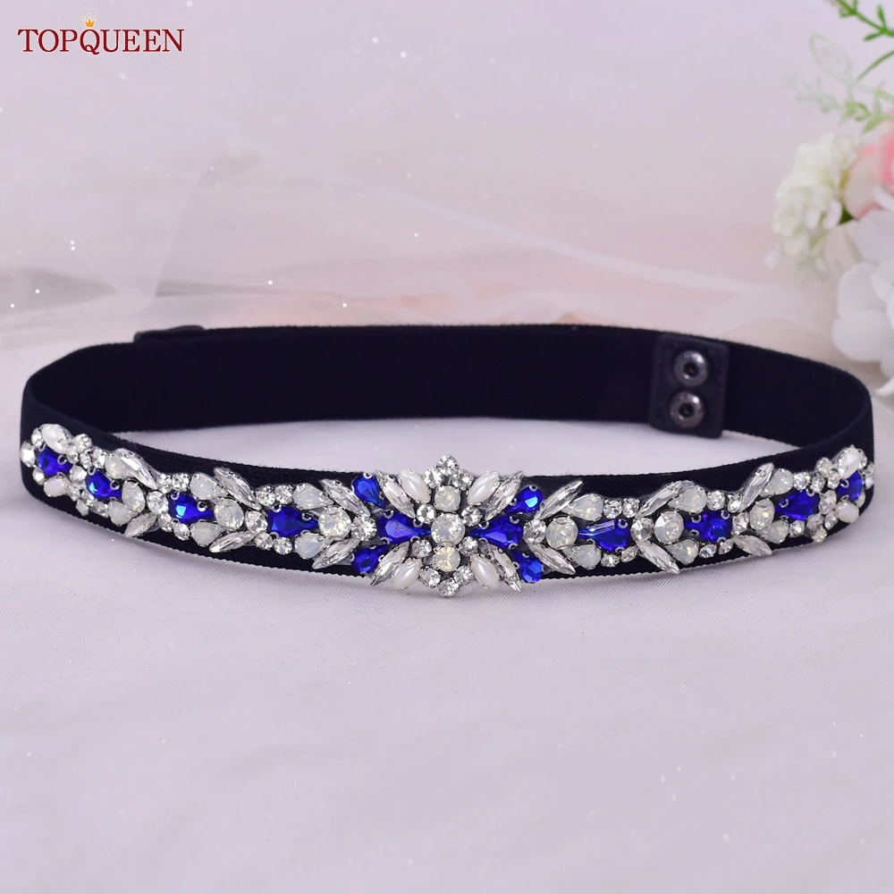 TOPQUEEN S57-B Dress Elastic Belt Women Gown Accessories Fashion Colorful Rhinestone CrystalElegant Female Pearl Applique Luxury