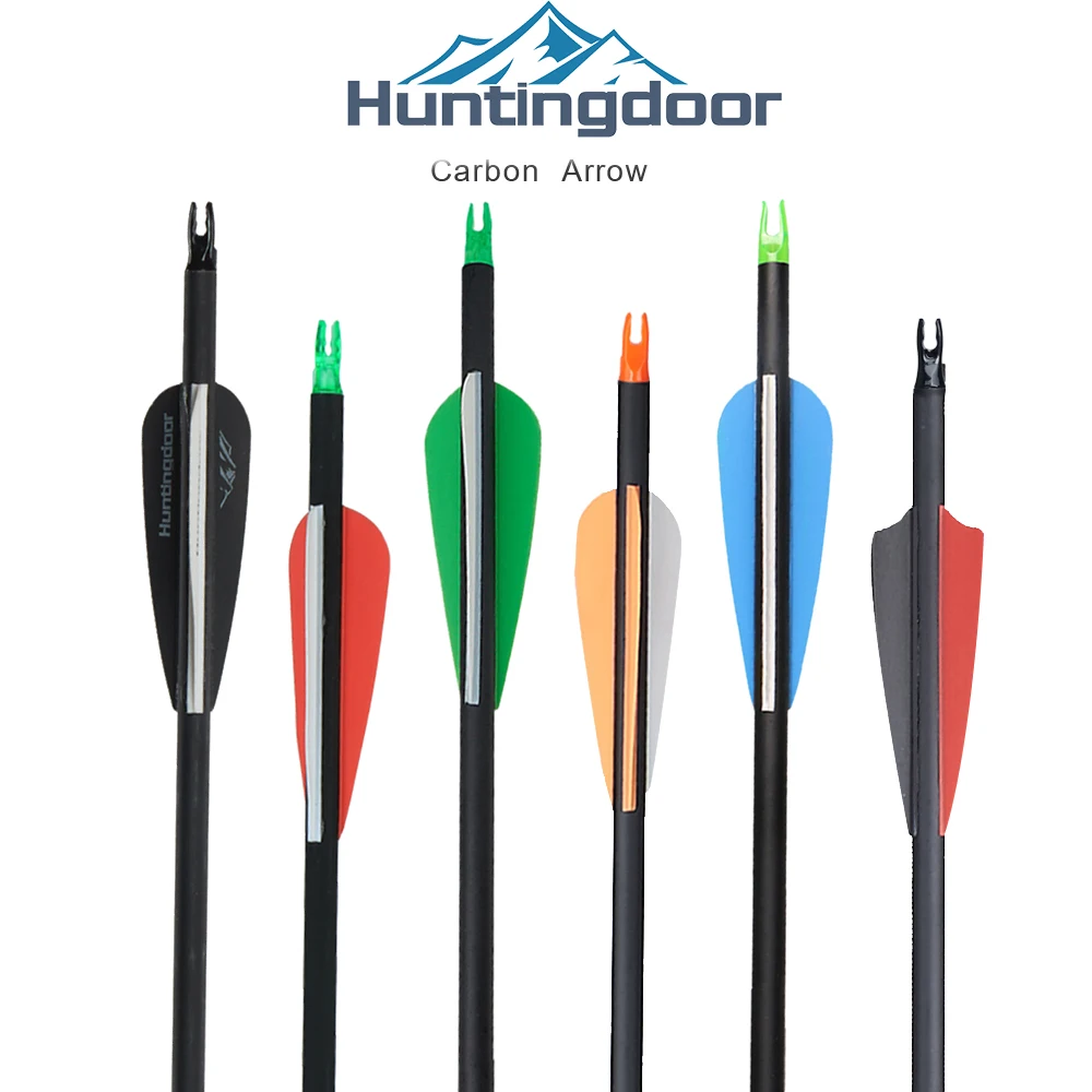 Huntingdoor 12 Pack Archery 31 Inch Carbon Arrows Fletched for Recurve and Compound Bow 350 Spine Replaceable Screw in Tips 3inch Vanes with Black Arrows Quiver 