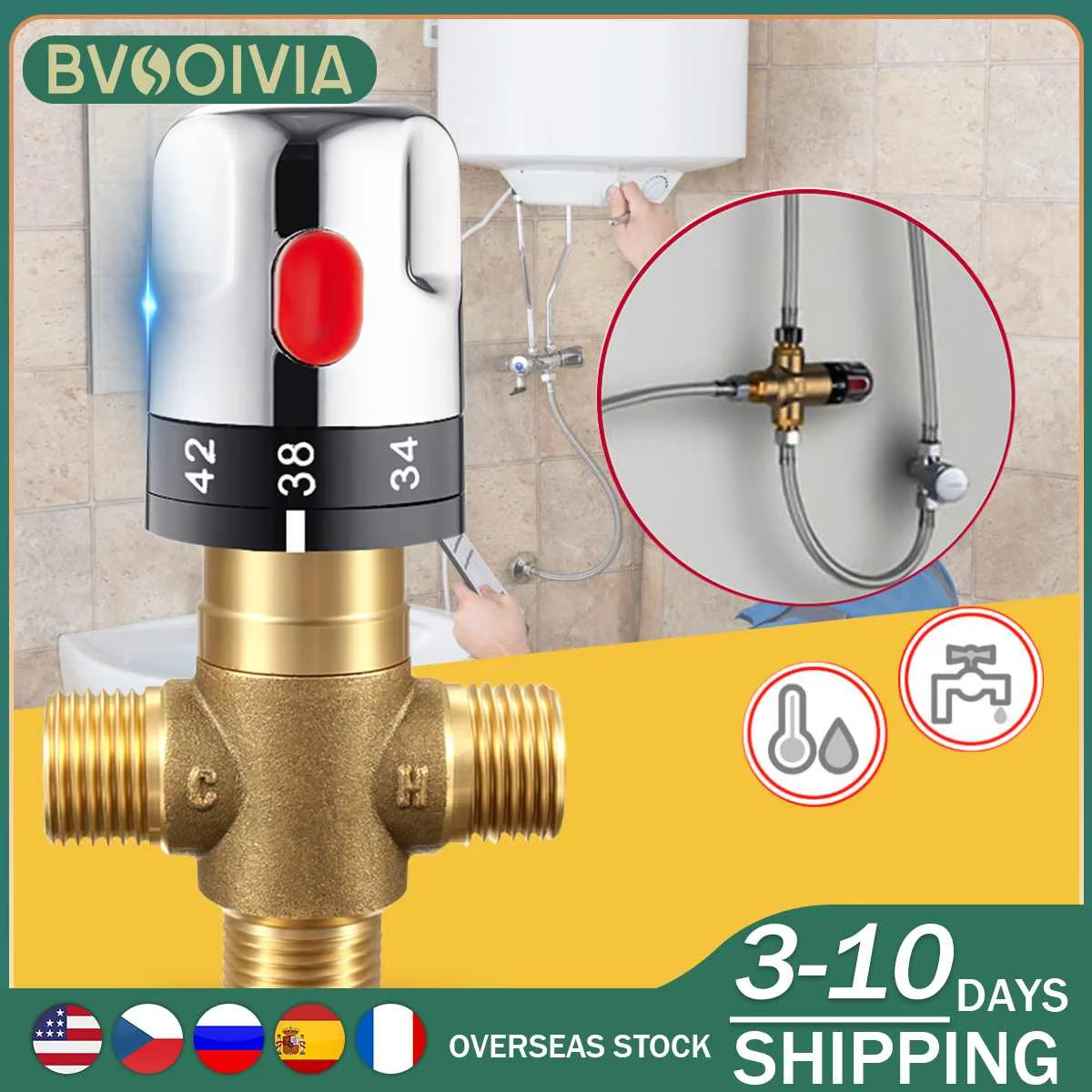 BVSOIVIA Bathroom Shower Faucet Brass Thermostatic Mixer Valve Static Pipe Thermostat Faucets Water Temperature Control Bidet RU