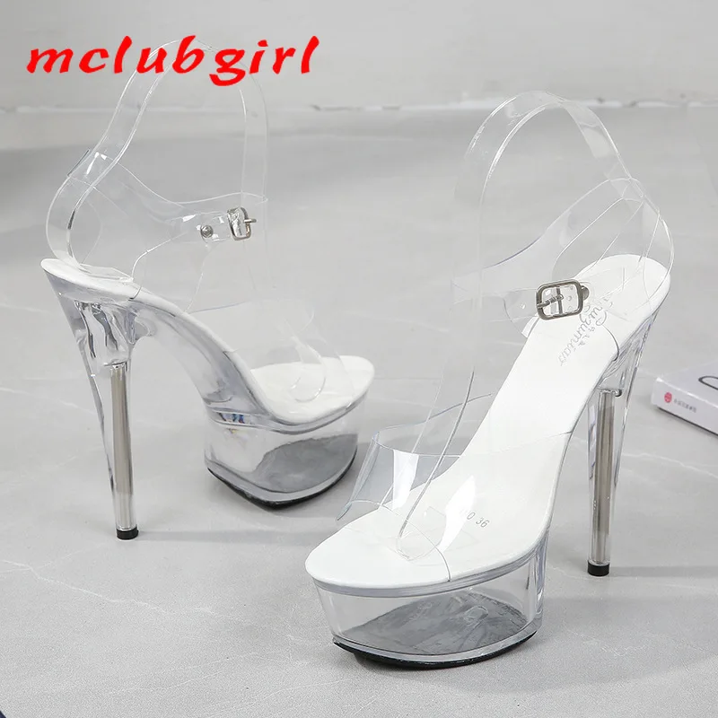 Women High Heels Women Sandals Comfortable Sandals 15CM Stiletto Waterproof Platform Sandals Transparent Crystal Wedding Shoes 34-43