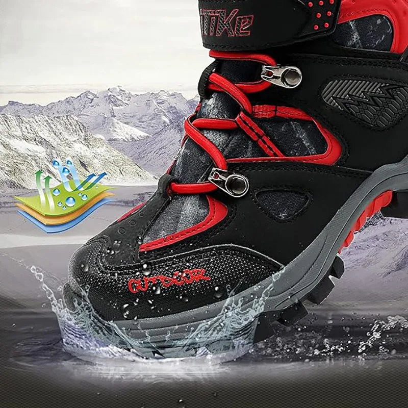 Stivali invernali per bambini Ragazzi Ragazze Scarpe da trekking Ragazzi Stivali da trekking, Nero grigio, 38 2/3 EU