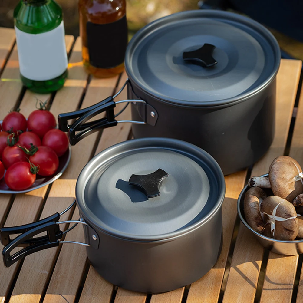 Portable Camping Pot with Lid and Folding Handle Outdoor Cooking Pot Non-Stick Camping Cookware for Hiking Picnic Travel camping cookware