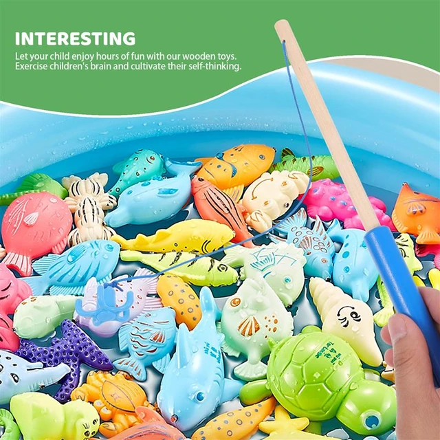 Wooden Fishing Pole With Magnetic Fish Wooden Fishing Pole Fishing Pole Toy Kids  Fishing Pole 