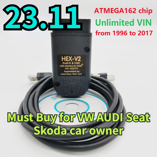 2023 WESHEU VCDS VAG COM 22.3 VAGCOM 22.10 HEX V2 USB Interface FOR VW AUDI  Skoda Seat Unlimited VINs Polish/English Atmega162