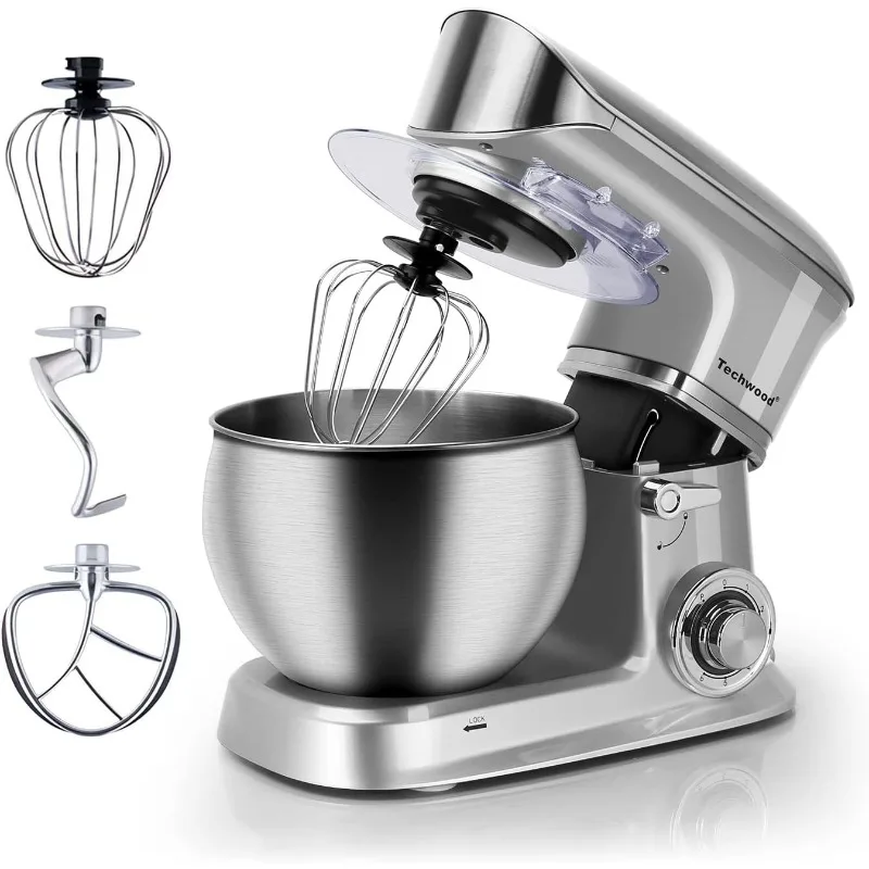 

Подставка-миксер, Techwood 6QT 400 Вт 6-Скоростной Миксер для продуктов, Электрический фотоэлектрический Миксер с наклонной головкой и чашей из нержавеющей стали, крючок для теста