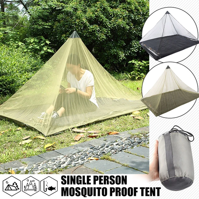 Ventilated Mesh Camping Tent Single Insect Mosquito Net w/Portable Bag +  4pcs Ground Spikes Outdoor Camping Accessories - AliExpress