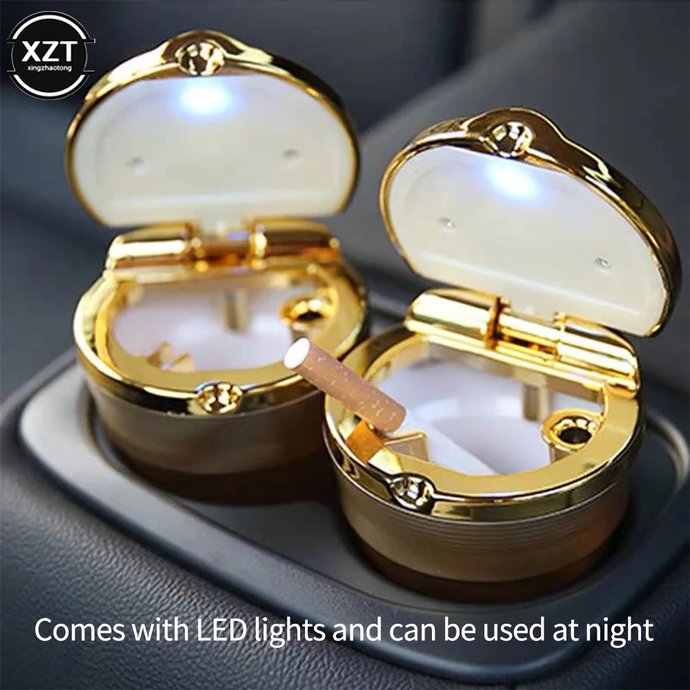 Car Ashtray Car Garbag Can With Led Light With Cover Creative Personality Covered Inside The multi-function Supplies