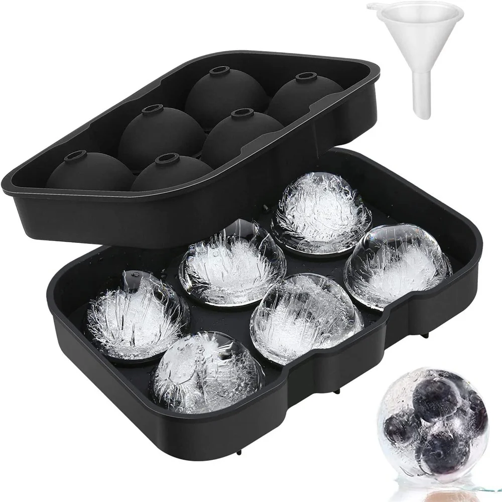 Redonda Reutilizável Ice Ball Maker Moldes, Esfera, Bandeja de Gelo com Funil, Cocktail Ferramenta Whisky, 1.8