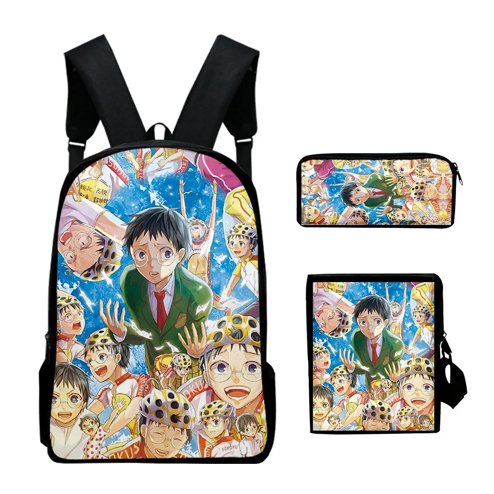 Popular Yowamushi Pedal 3D Print 3pcs/Set pupil School Bags Laptop Daypack Backpack Inclined shoulder bag Pencil Case