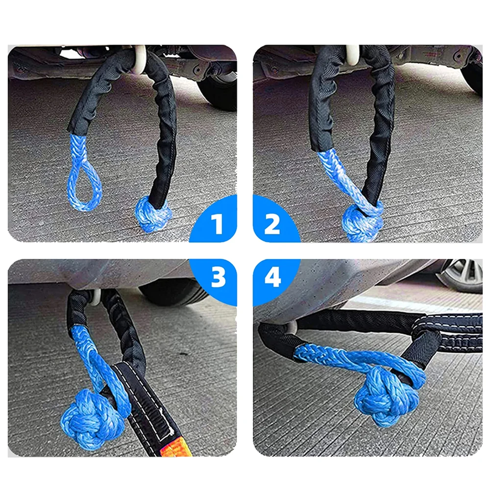 55000lbs Winch Rope Synthetic Soft Shackle + Recovery Ring Set Rugged Shackles With Protective Sleeve for Truck Vehicle Recovery winch rope set